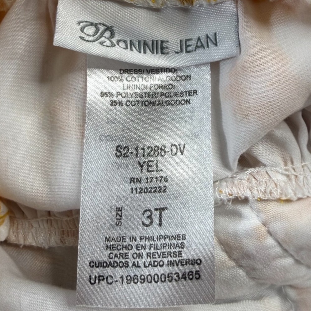 Bonnie Jean Embroidered Ruffle Easter Sun Dress Kids 3T White Yellow Boho Summer - Picture 10 of 11